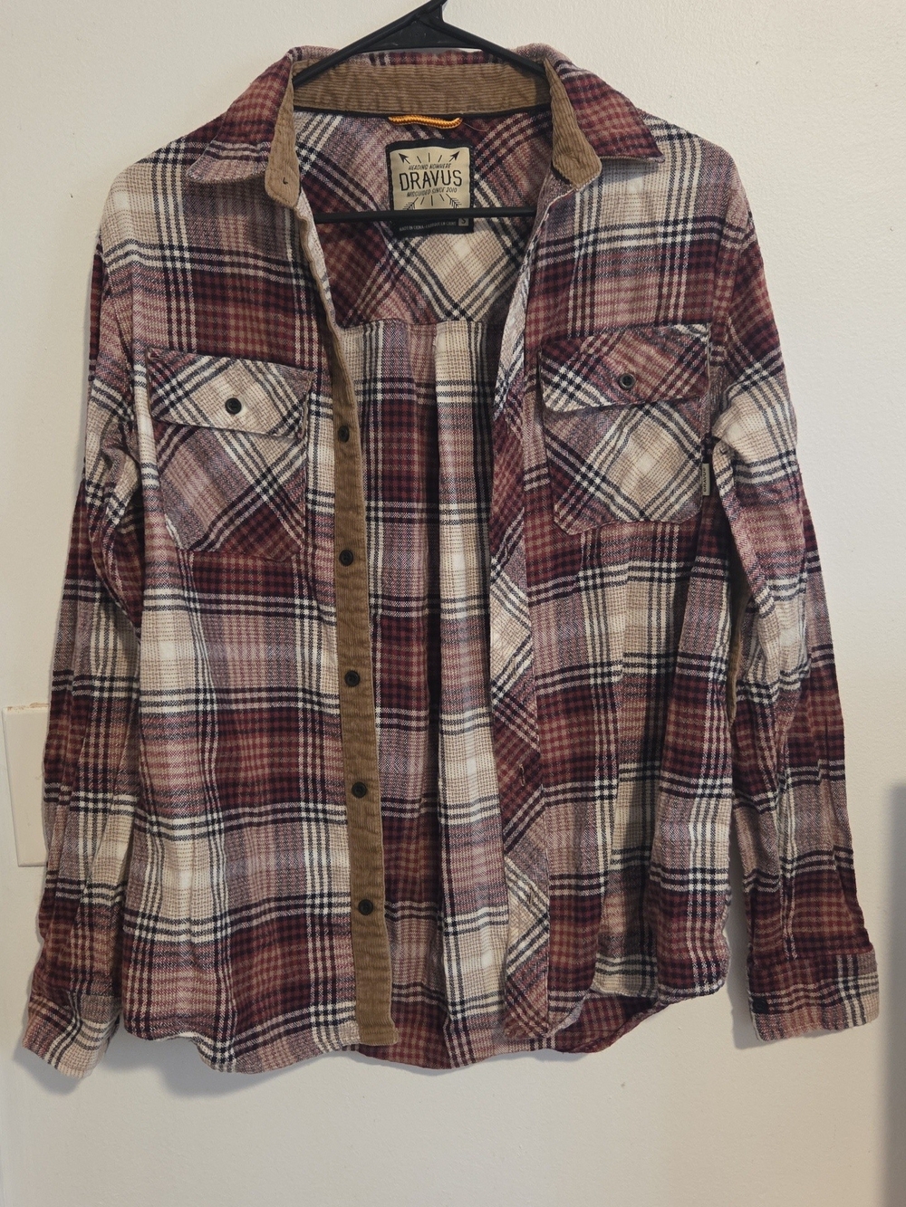 Dravus Plaid Button-Up Shirt Jacket - Burgundy, Tan, & Cream